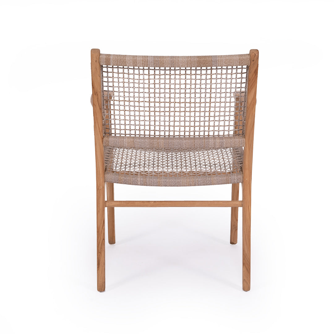 Rear view of Zen Armchair – Washed Grey – Open Weave showcasing open weave backrest and natural wood tones.