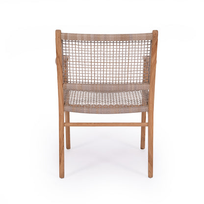 Rear view of Zen Armchair – Washed Grey – Open Weave showcasing open weave backrest and natural wood tones.