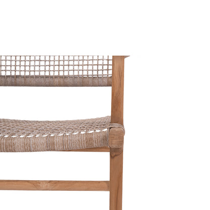 Close-up of joinery and seat weave on Zen Armchair – Washed Grey – Open Weave highlighting texture and craftsmanship.