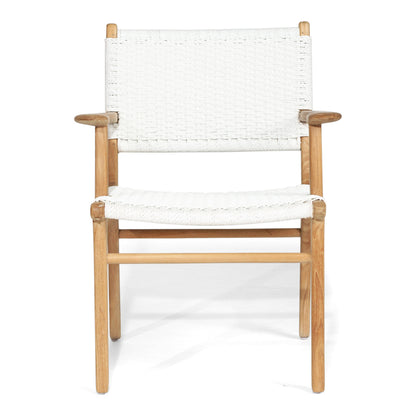 Front-facing image of Zen Armchair – White – Close Weave with tightly woven seat and minimalist frame.