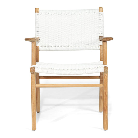 Front-facing image of Zen Armchair – White – Close Weave with tightly woven seat and minimalist frame.