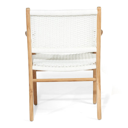 Rear view of Zen Armchair – White – Close Weave showing full backrest and solid teak frame.