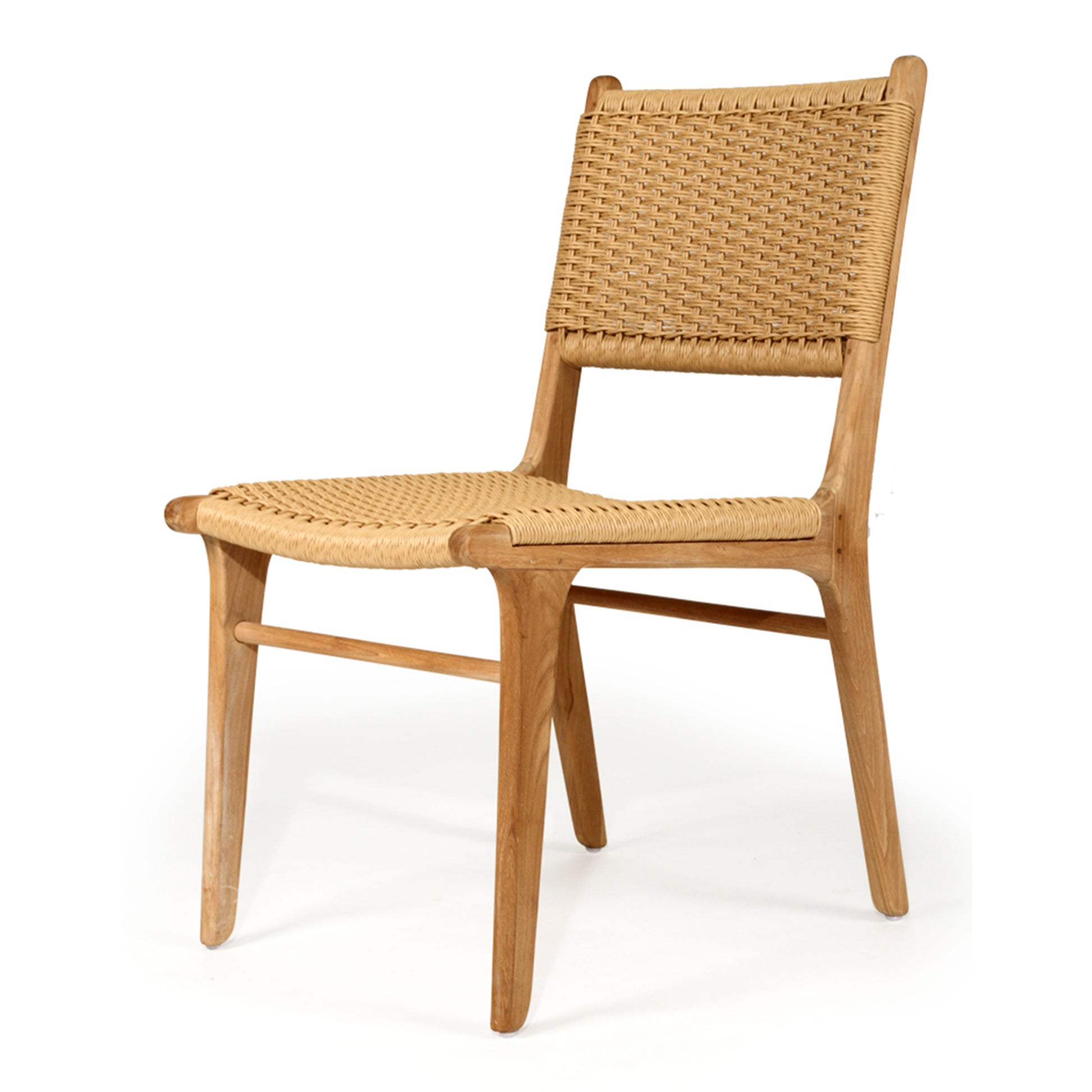Angled front view of Zen Dining Chair – Sand – Close Weave on white studio background with light and shadow.
