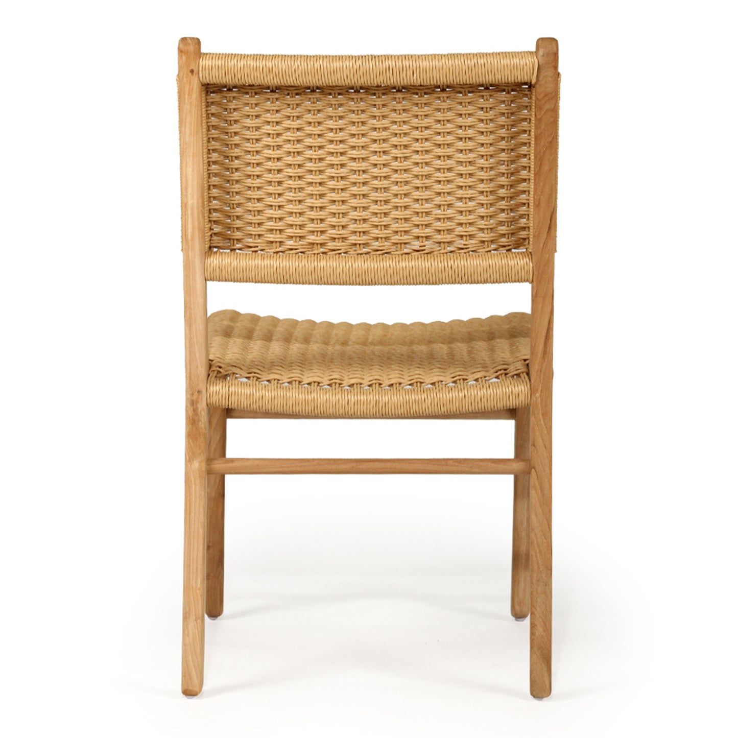 Rear studio view of Zen Dining Chair – Sand – Close Weave showing full backrest and visible frame structure.