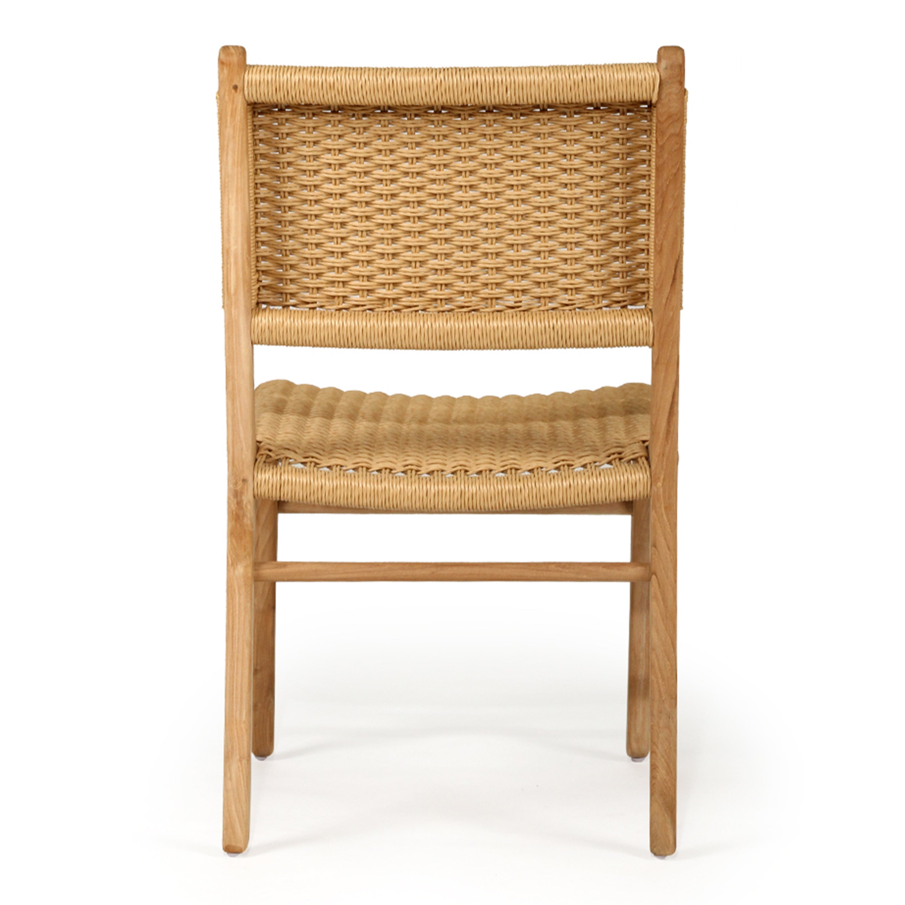 Rear studio view of Zen Dining Chair – Sand – Close Weave showing full backrest and visible frame structure.