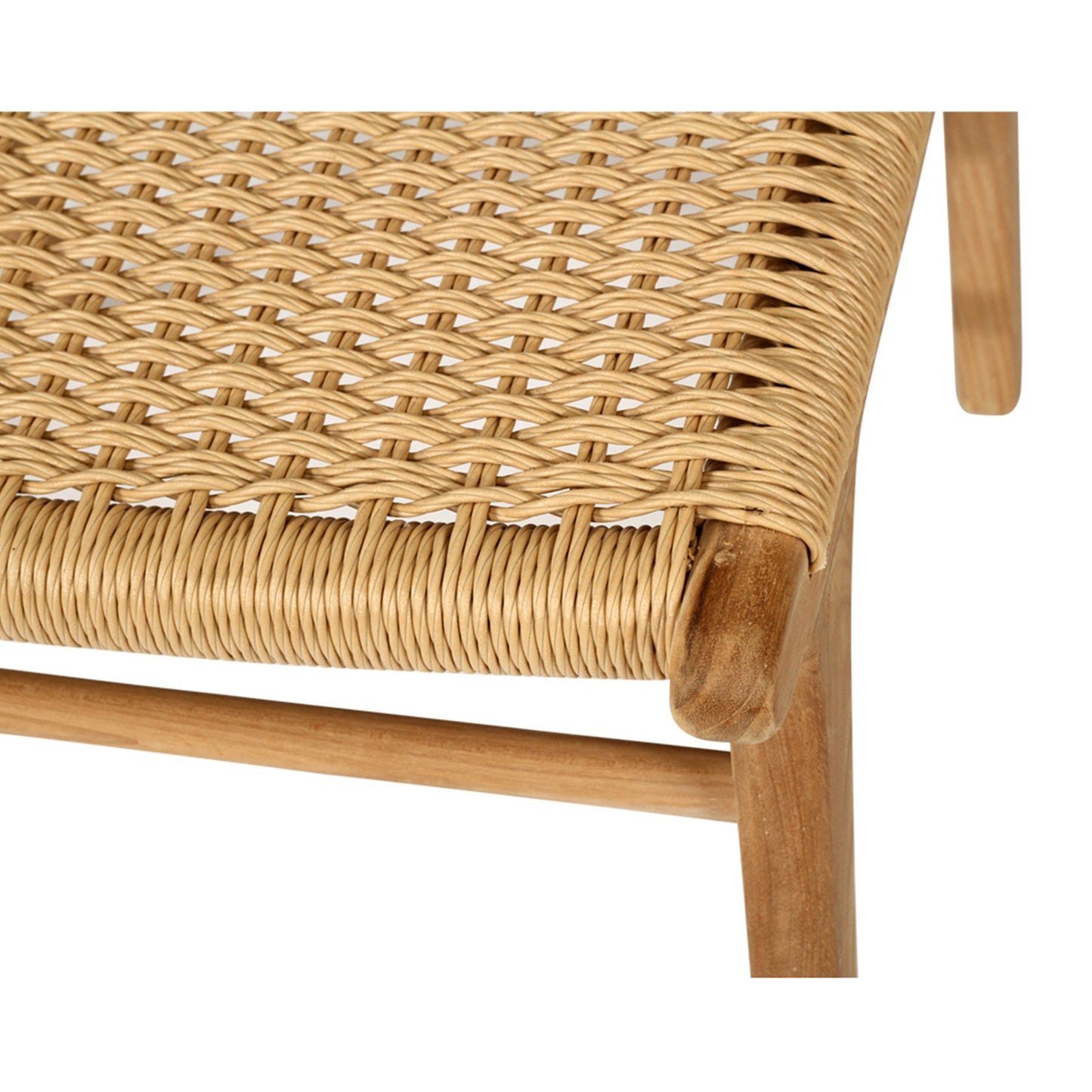 Close‑up of seat corner on Zen Dining Chair – Sand – Close Weave illustrating detailed craftsmanship and rope wrap.