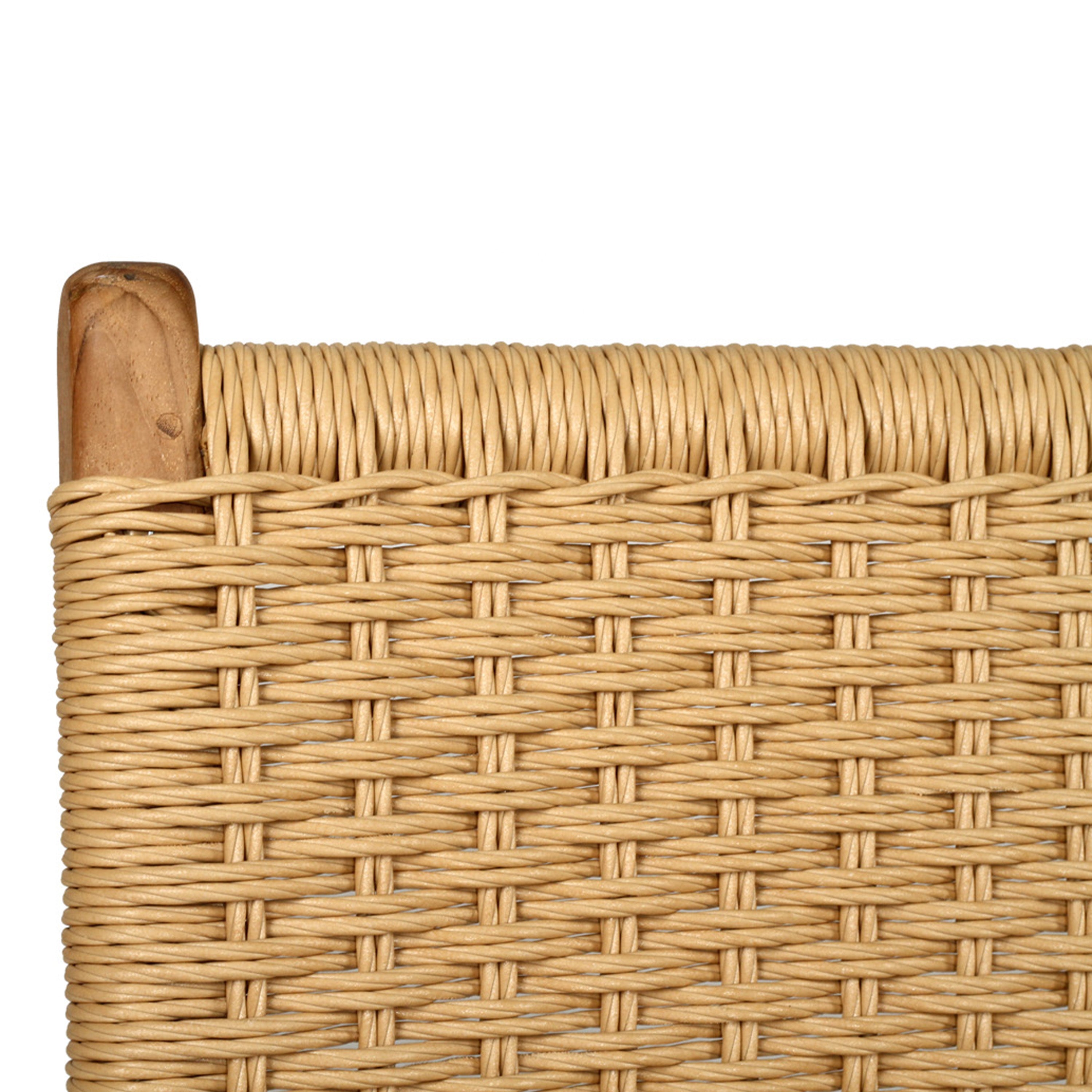 Close‑up of upper backrest weave detail on Zen Dining Chair – Sand – Close Weave showing tight hand‑woven pattern.