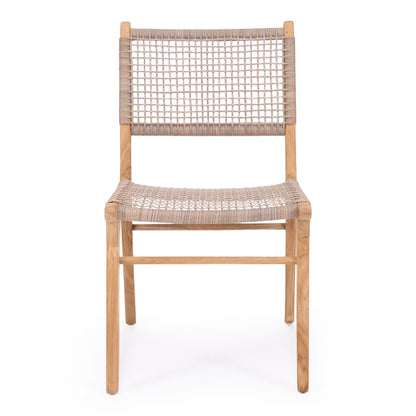 Front-facing product view of the Zen Dining Chair – Washed Grey – Open Weave on a plain white background, highlighting its teak frame and handwoven seat and backrest.