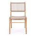 Front-facing product view of the Zen Dining Chair – Washed Grey – Open Weave on a plain white background, highlighting its teak frame and handwoven seat and backrest.