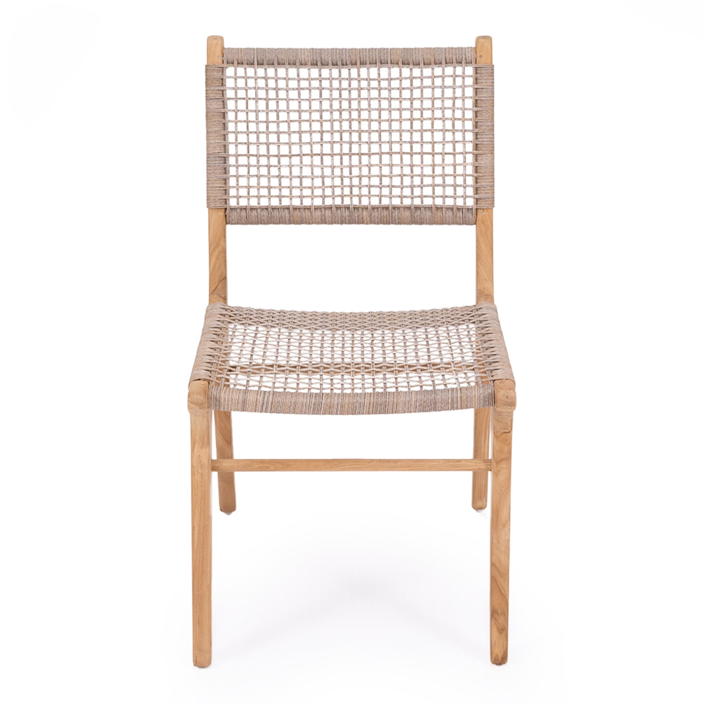 Straight front view of Zen Dining Chair – Washed Grey – Open Weave on plain white backdrop.