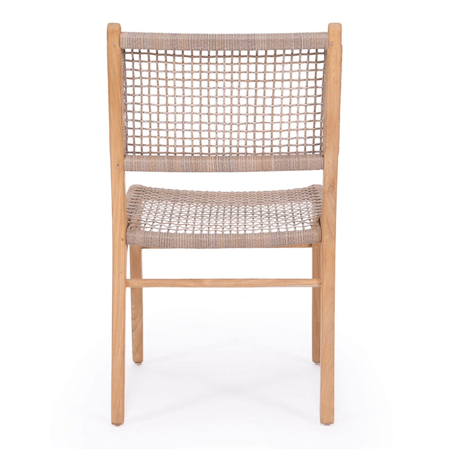 Rear view of the Zen Dining Chair – Washed Grey – Open Weave showing full backrest and frame structure.