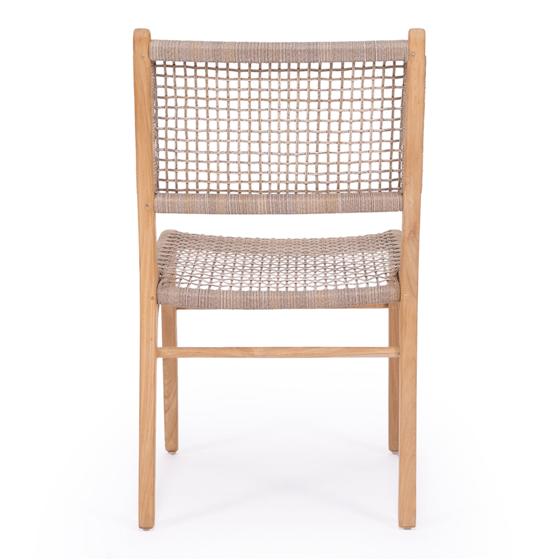 Rear view of the Zen Dining Chair – Washed Grey – Open Weave showing full backrest and frame structure.