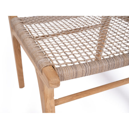 Detail of the Zen Dining Chair seat showing handwoven open weave in washed grey finish.