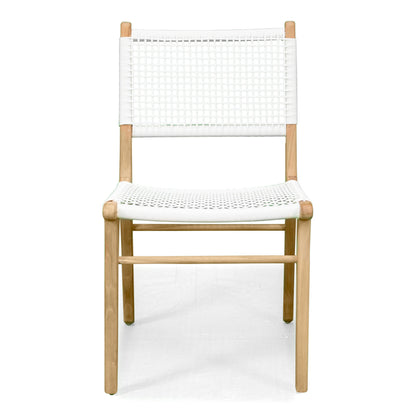 Front-on shot of Zen Dining Chair – White – Open Weave showing full backrest and gently bowed seat.