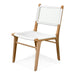Front angle view of Zen Dining Chair – White – Open Weave emphasising curved seat and supportive back.