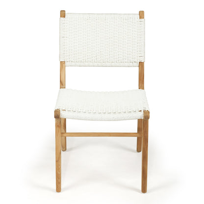 Straight front view of Zen Dining Chair – White – Close Weave showing symmetry of woven seat and back.