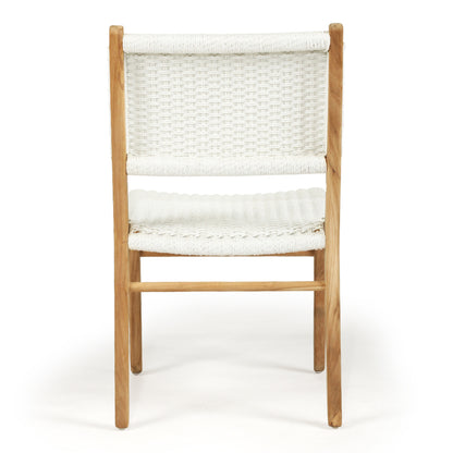 Rear studio view of Zen Dining Chair – White – Close Weave highlighting full backrest and wrapped seat detailing.