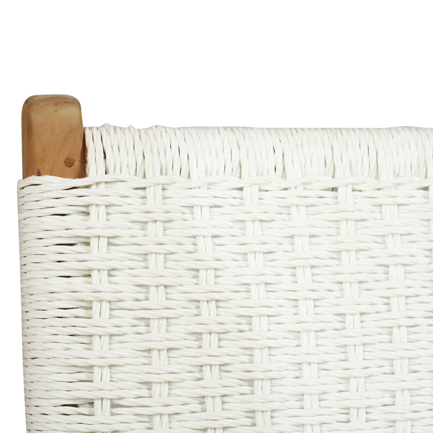 Close-up of backrest weave on Zen Dining Chair – White – Close Weave showing handwoven technique and smooth edge wrap.
