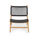 Front-facing image of Zen Lazy Chair in Black showing scooped seat and curved back in open weave rope.