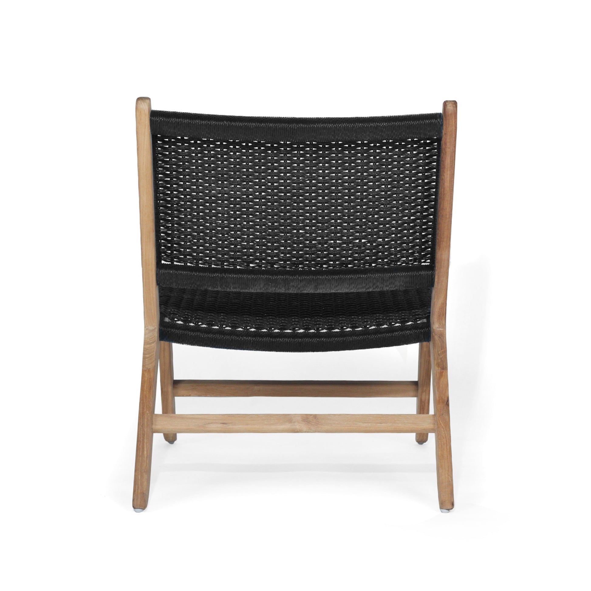 Rear view of Zen Lazy Chair in black close weave with teak wood frame.