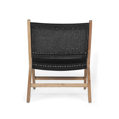 Rear view of Zen Lazy Chair in black close weave with teak wood frame.