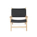 Front-facing view of Zen Lazy Chair – Black – Close Weave with flat armrests and woven seat and backrest.