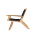Side profile of Zen Lazy Chair – Black – Close Weave showing ergonomic teak frame and tight black rope seat.