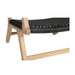 Close-up of black woven rope seat and teak frame corner of Zen Lazy Chair – Black – Close Weave.
