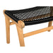 Detailed corner angle of the Zen Lazy Chair Ottoman - Black - Open Weave, featuring durable black cord woven over smooth teak wood, offering a close look at the craftsmanship and joinery.