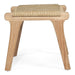 Side view of the Zen Lazy Chair Ottoman in Sand color with a close weave seat pattern, displaying mid-century modern tapered teak legs and a tightly woven cord surface for structured support.
