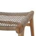 Close-up of the Zen Lazy Chair Ottoman in Washed Grey featuring an open weave seat made from handwoven tan cord, elegantly wrapped over a curved teak wood corner, showcasing its artisanal texture and organic tones.