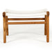 Straight-on front view of the Zen Lazy Chair Ottoman - White - Open Weave, with a handwoven airy white cord seat and a robust teak wood frame, ideal for casual seating in coastal, Scandinavian, or boho-inspired interiors.