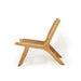 Side profile of Zen Lazy Chair in Sand featuring sculptural teak base and ergonomic woven seat and backrest.