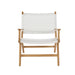 Front view of the Zen Lazy Chair – White – Close Weave with arms, showing its handwoven seat and backrest in crisp white against a solid teak frame.