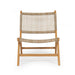 Front-facing studio image of the Zen Lazy Chair – Washed Grey – Close Weave, featuring a low-profile design with a natural teak wood frame and tightly handwoven washed grey synthetic rope seat and backrest, showcasing its modern coastal style and ergonomic curved form.