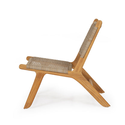 Side profile of the Zen Lazy Chair – Washed Grey – Close Weave in a plain white background. Highlights the curved seat and backrest, angled legs, and the balance between structured support and laid-back lounging comfort.