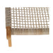 Zoomed-in view of the chair’s seat corner showing the washed grey close weave wrapping seamlessly around the frame. Demonstrates the detailed texture and quality craftsmanship of the synthetic rope against the natural teak timber.