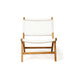 Frontal view of the Zen Lazy Chair - White - Open Weave on a white background, emphasising the wide seat, breathable white cord grid pattern, and sturdy teak frame with mid-century modern influences.