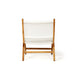 Rear view of the Zen Lazy Chair - White - Open Weave, displaying the clean-lined natural teak wood frame and breathable white woven rope backrest and seat in a wide-grid pattern.