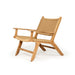 Angled front view of Zen Lazy Chair – Sand – Close Weave with open armrests and natural rattan texture.