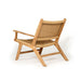 Rear-side angle of Zen Lazy Chair – Sand – Close Weave, emphasising chair depth and rear leg taper.