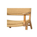 Detail view of right arm and seat connection of Zen Lazy Chair – Sand – Close Weave with intricate rope weaving and teak construction.