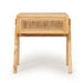 Castaway Bedside Table in natural timber with woven rattan drawer front and angled legs