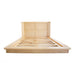 Front view of the Castaway King Bed natural timber frame with rattan headboard and slat base