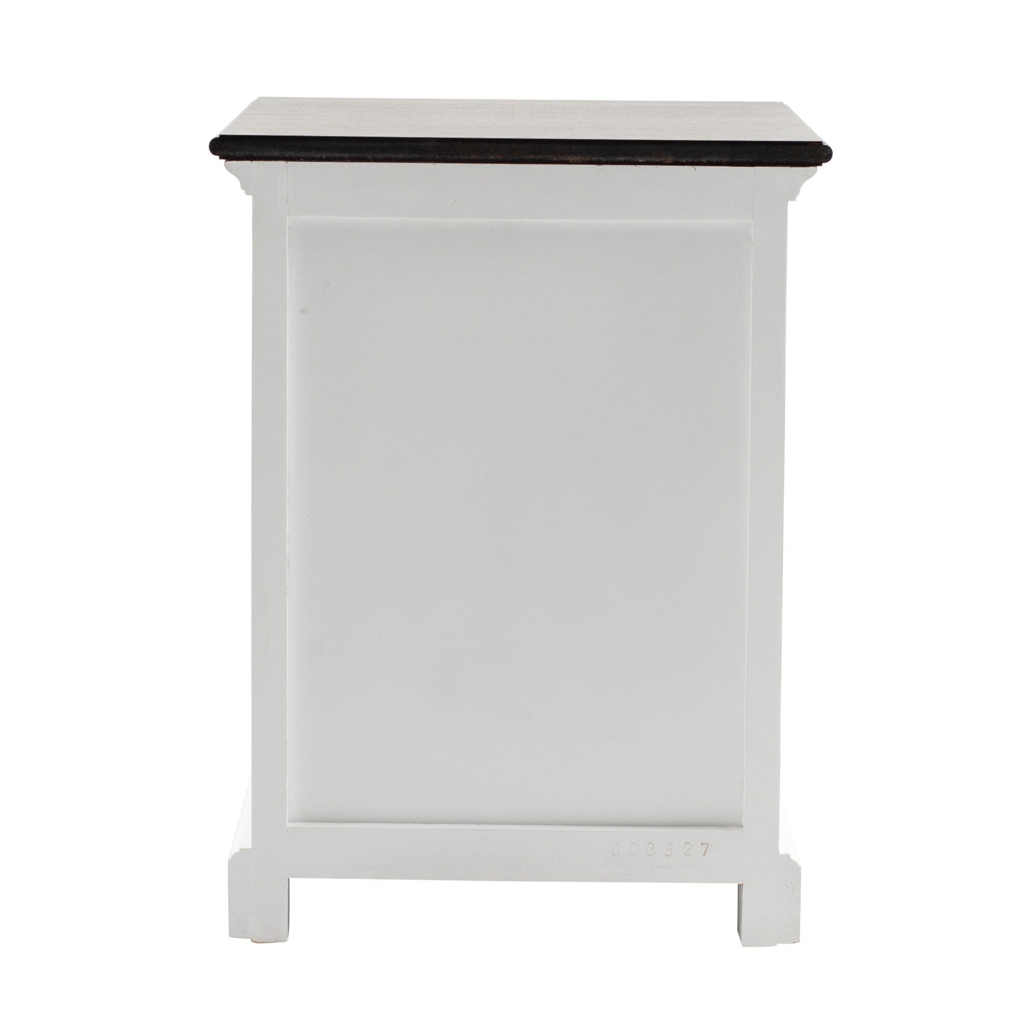 Side view of Halifax Accent bedside drawer unit showing white panel detail and dark timber top.