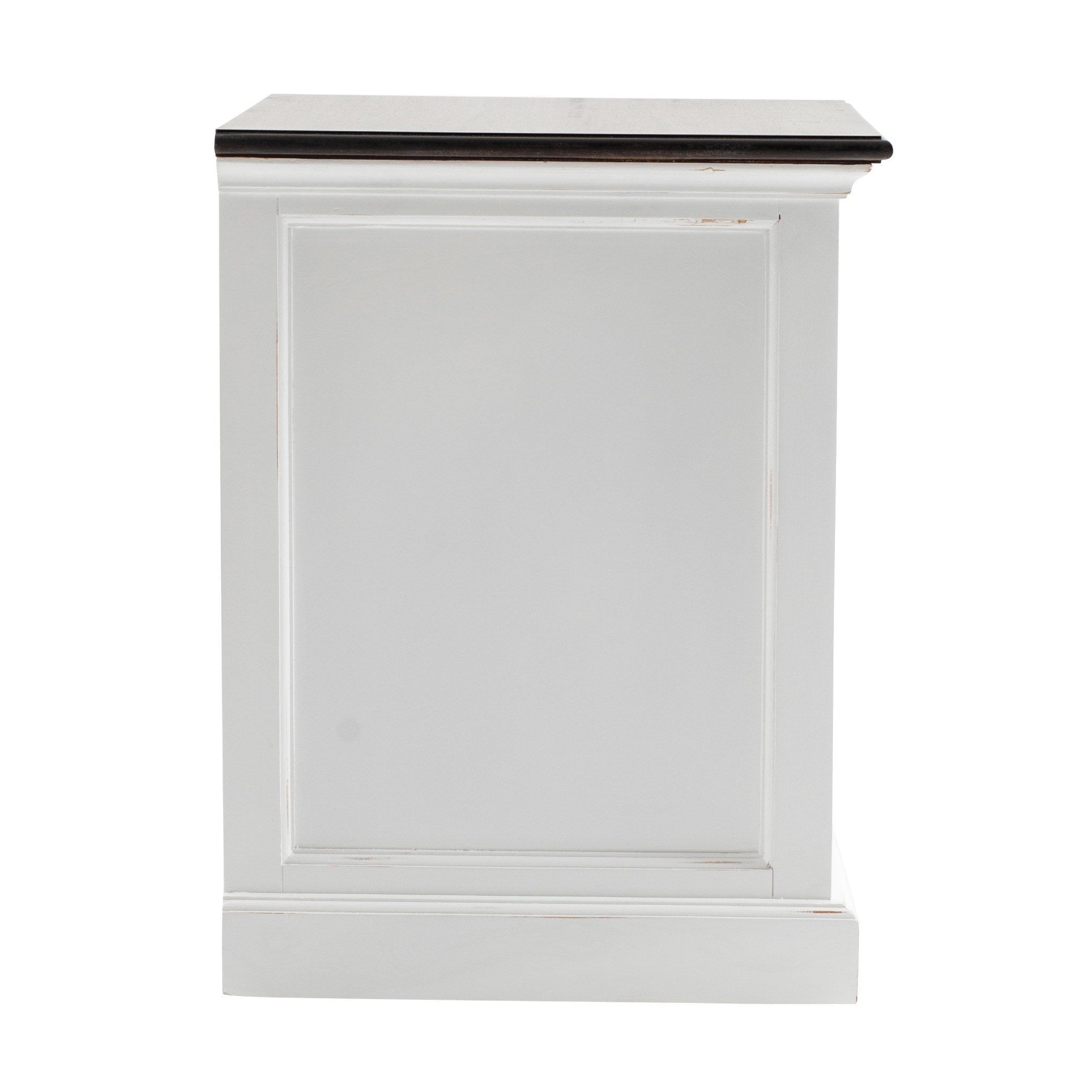 Side view of Halifax Accent bedside drawer unit showing white panel detail and dark timber top
