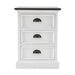 Front view of Halifax Accent bedside drawer unit with three white drawers and antique cup pulls