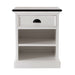 Front view of Halifax Accent bedside table with open shelves and white painted finish