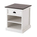 Halifax Accent bedside table in white with dark timber top, angled product view