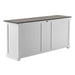 Halifax Accent Buffet rear angled view showing finished back panels, white painted frame and dark timber top.